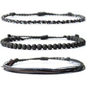 mens natural stone beaded bracelet adjustable rope healing waterproof